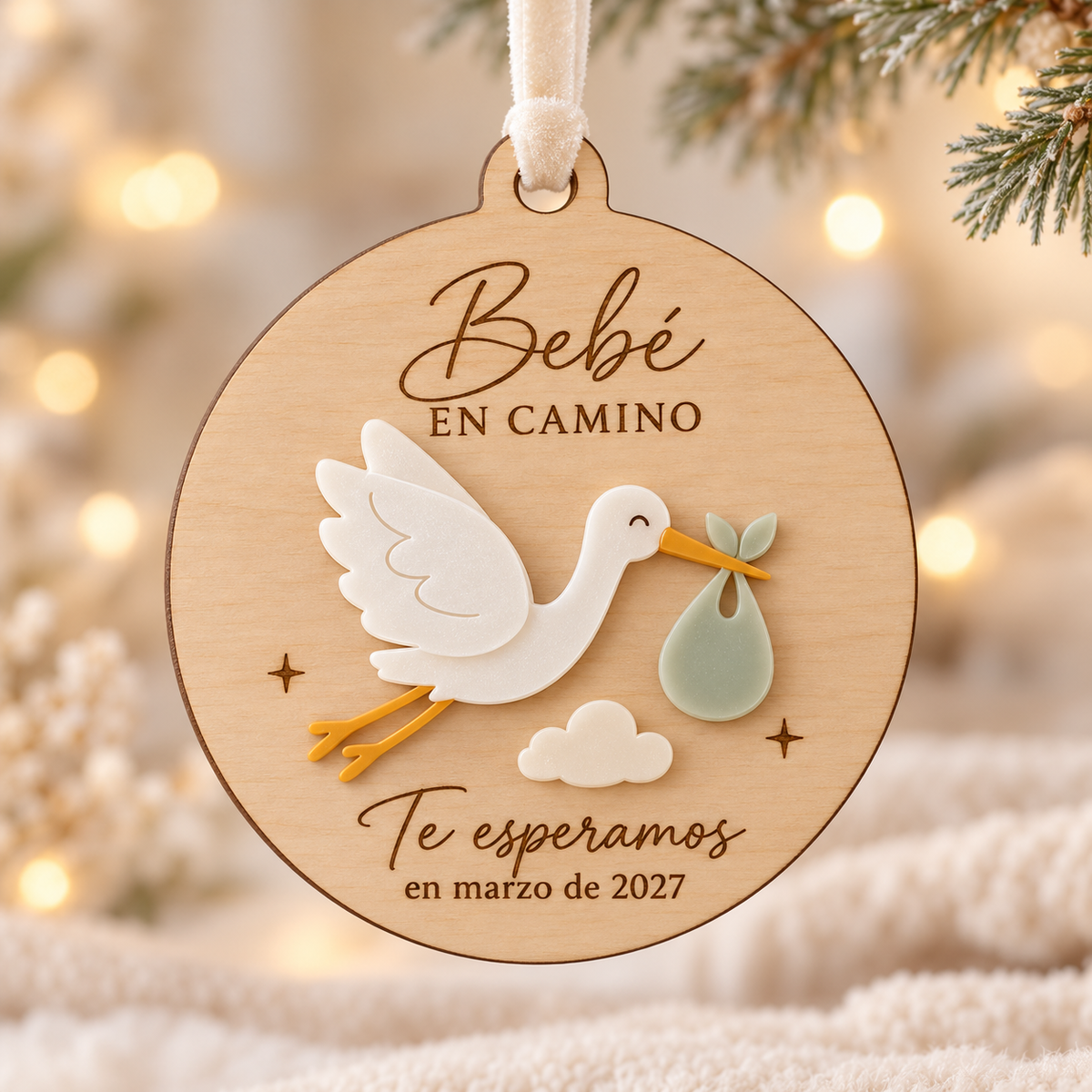 Bola Bebé en Camino personalizada con cigüeña