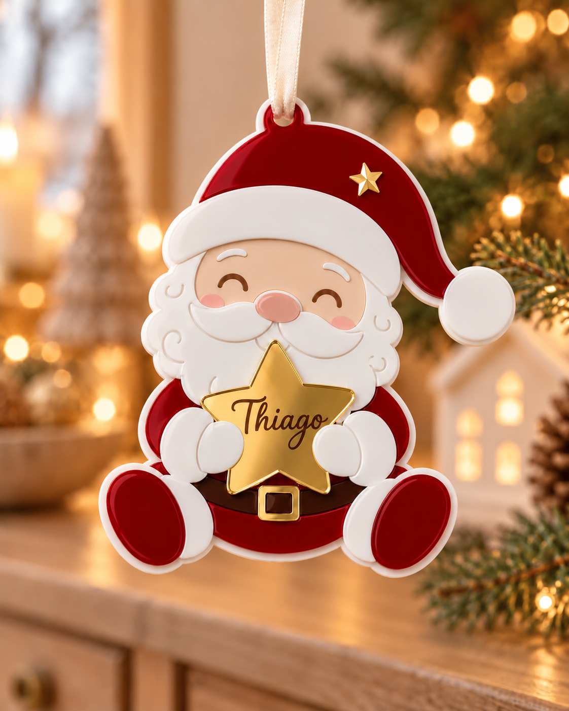 Adorno de Navidad personalizado | Osito Teddy y Papá Noel