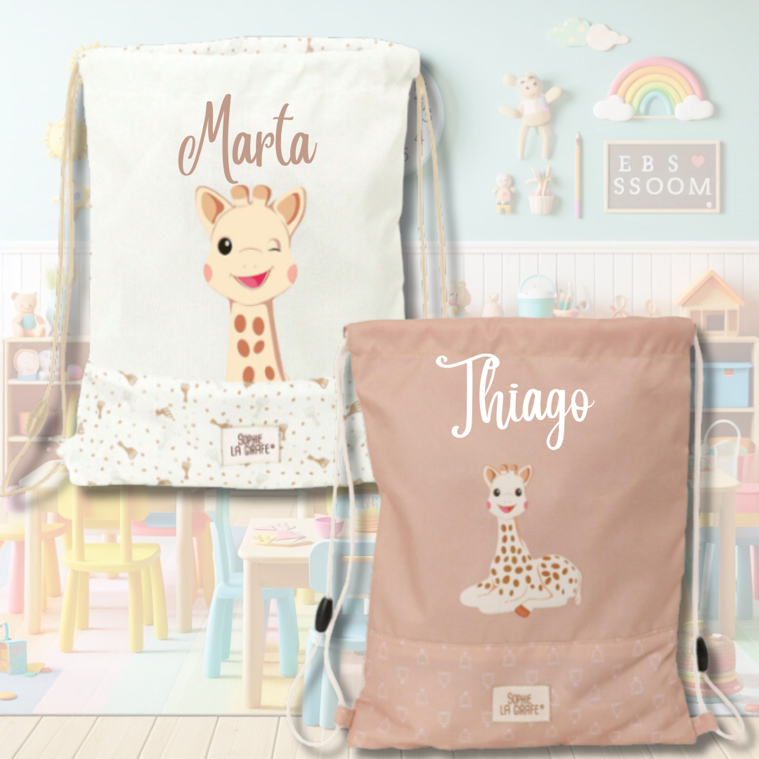 MOCHILA SACO SOPHIE LA JIRAFA PERSONALIZADA