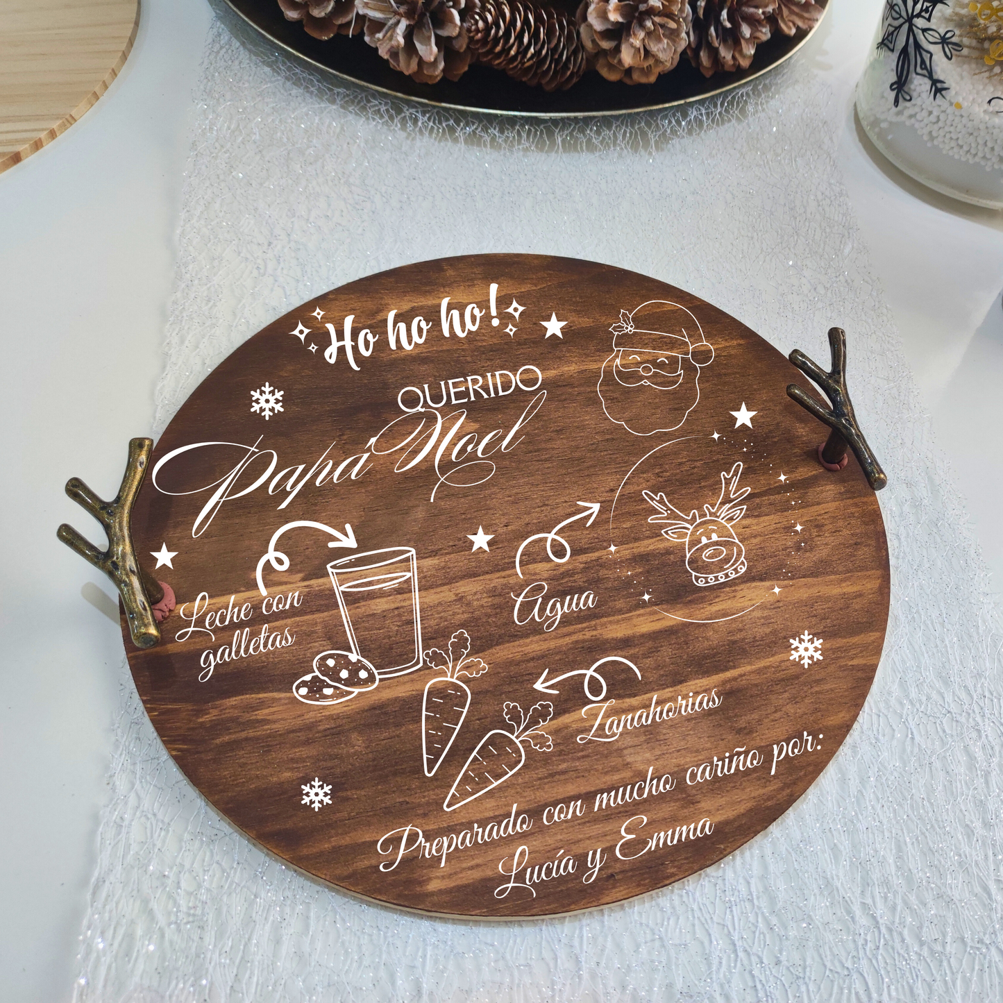 BANDEJA REDONDA PAPÁ NOEL MADERA PERSONALIZADA