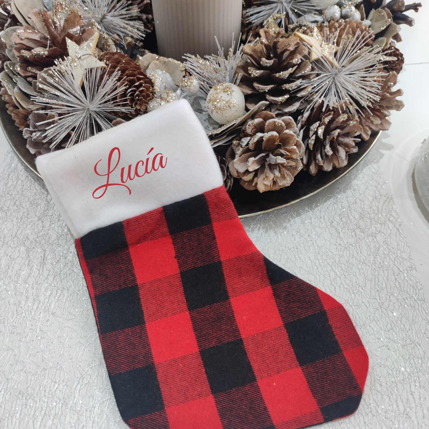 CALCETÍN VICHY PEQUEÑO NAVIDAD PERSONALIZADO