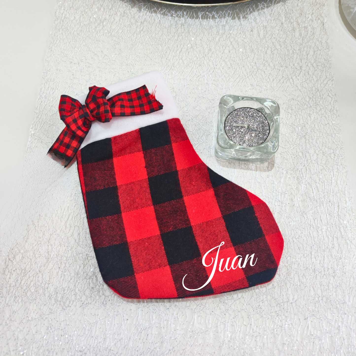 CALCETÍN CUADROS PEQUEÑO NAVIDAD PERSONALIZADO