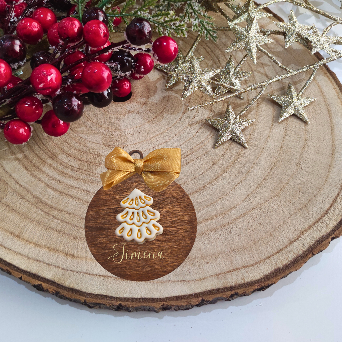 BOLA ÁRBOL BLANCO Y DORADO PERSONALIZADA