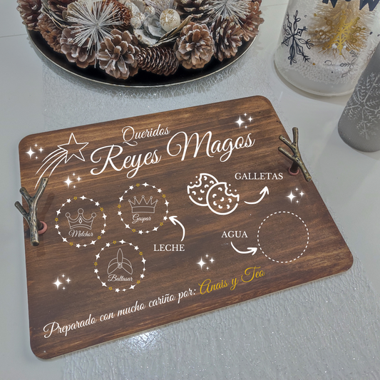 BANDEJA REYES MAGOS MADERA PERSONALIZADA