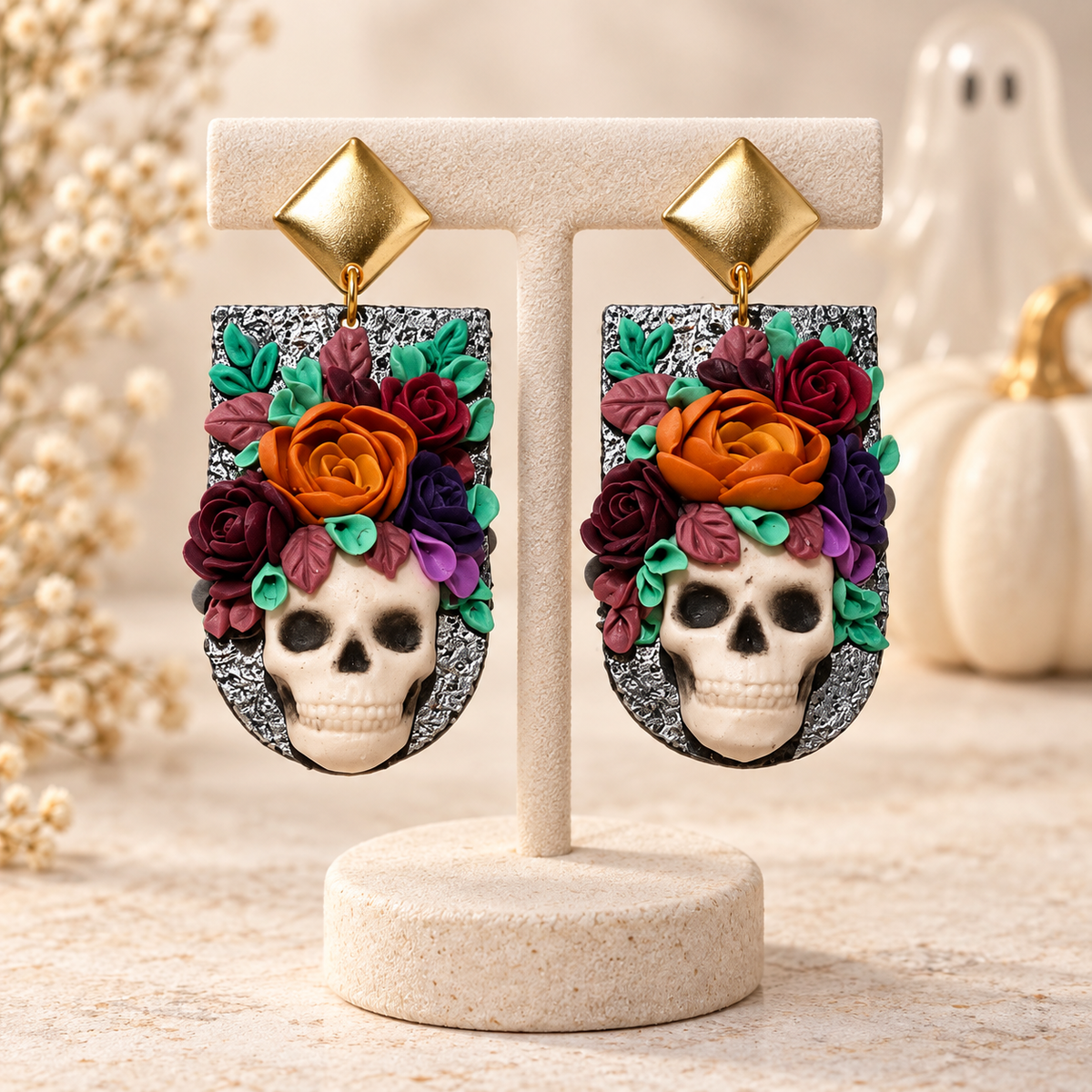 Pendientes Floral Skull
