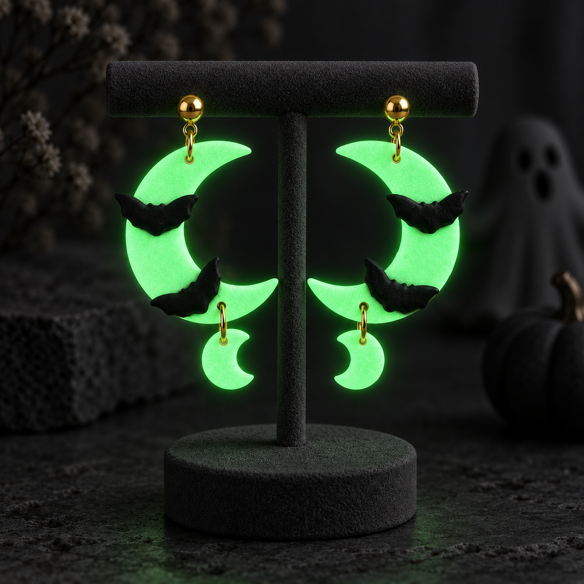 Pendientes Flourescent Bat Moon