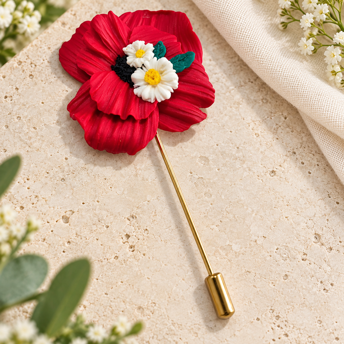 Broche Amapola Artesanal – Colección San Isidro y Primavera