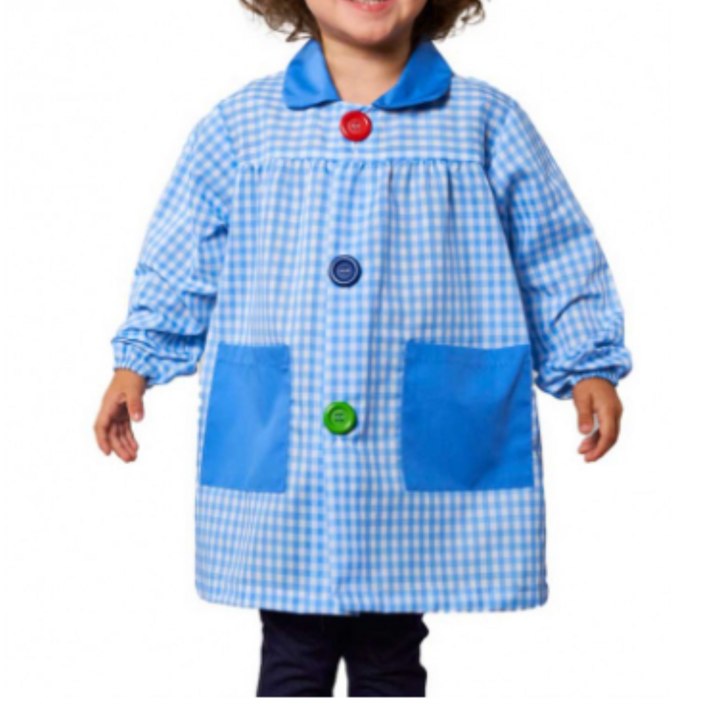 BABI/BATA ESCOLAR CUADROS BOTONES GRANDES PERSONALIZADO