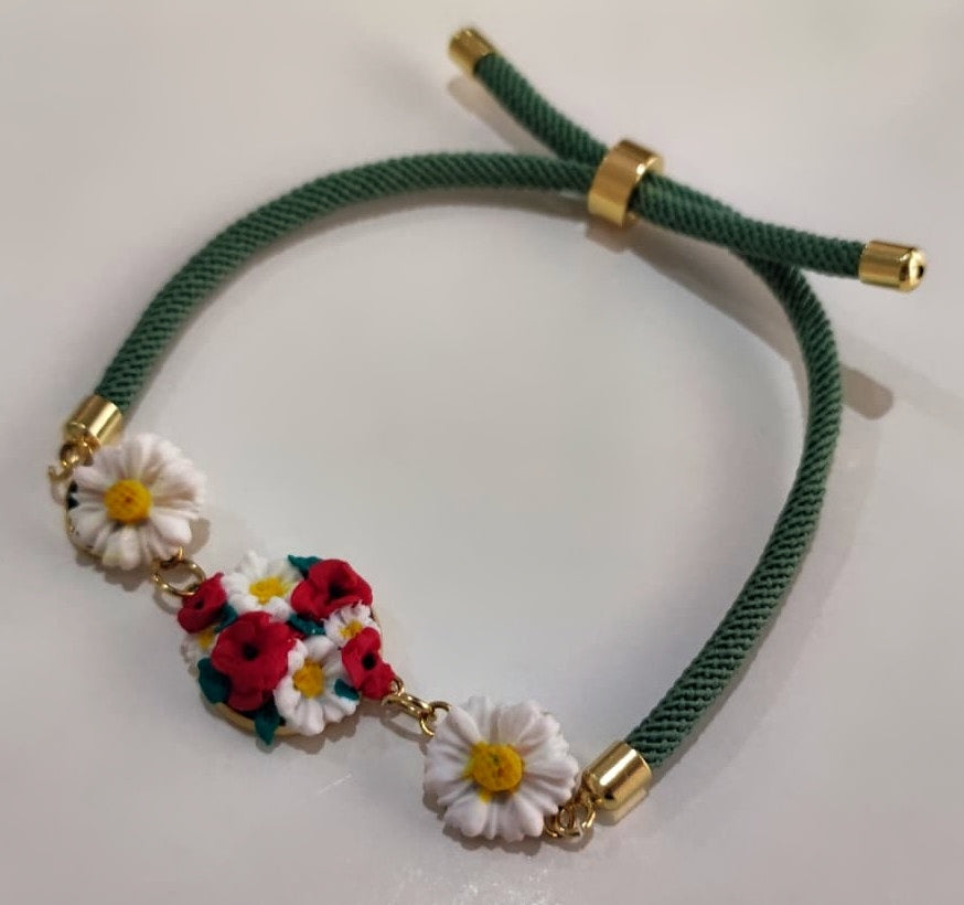 PULSERA CONJUNTO AMAPOLA Y MARGARITAS