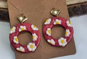 PENDIENTES ARO ROJO MARGARITAS