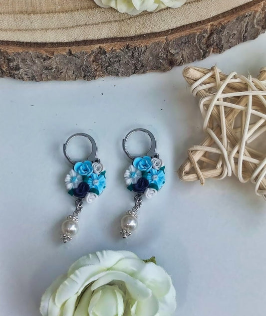 PENDIENTES FLORES AZULES
