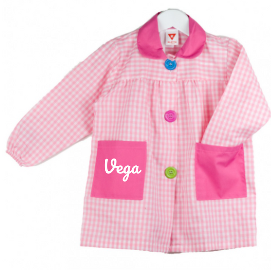 BABI/BATA ESCOLAR CUADROS BOTONES GRANDES PERSONALIZADO