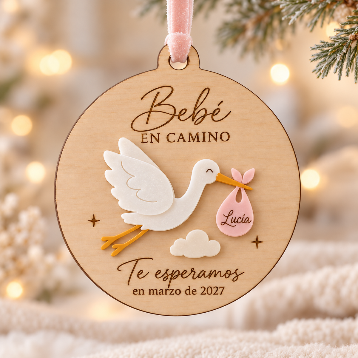Bola Bebé en Camino personalizada con cigüeña