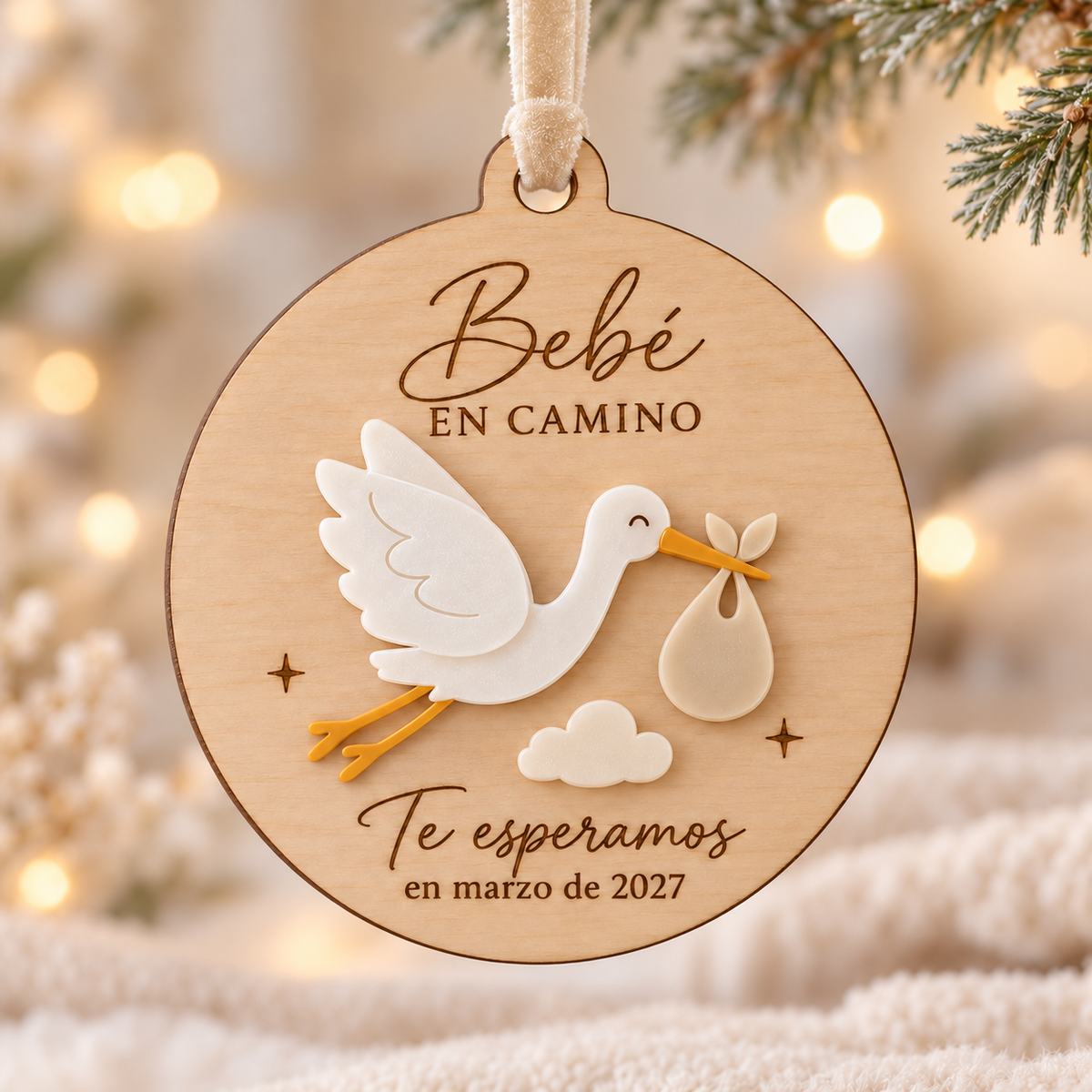 Bola Bebé en Camino personalizada con cigüeña