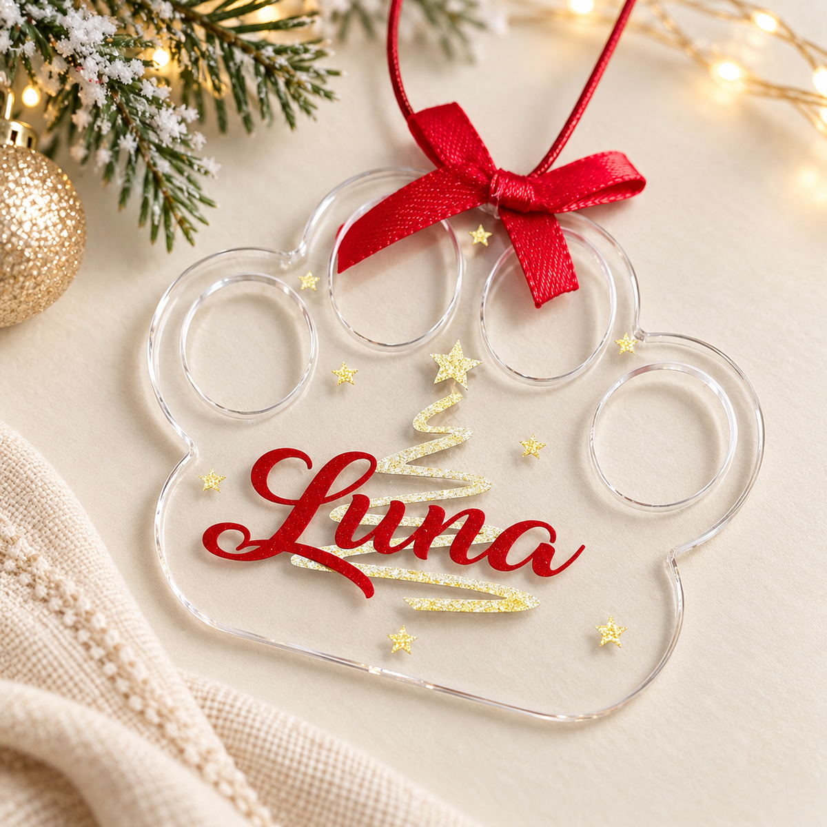 Bola Acrílica Golden Christmas Personalizada