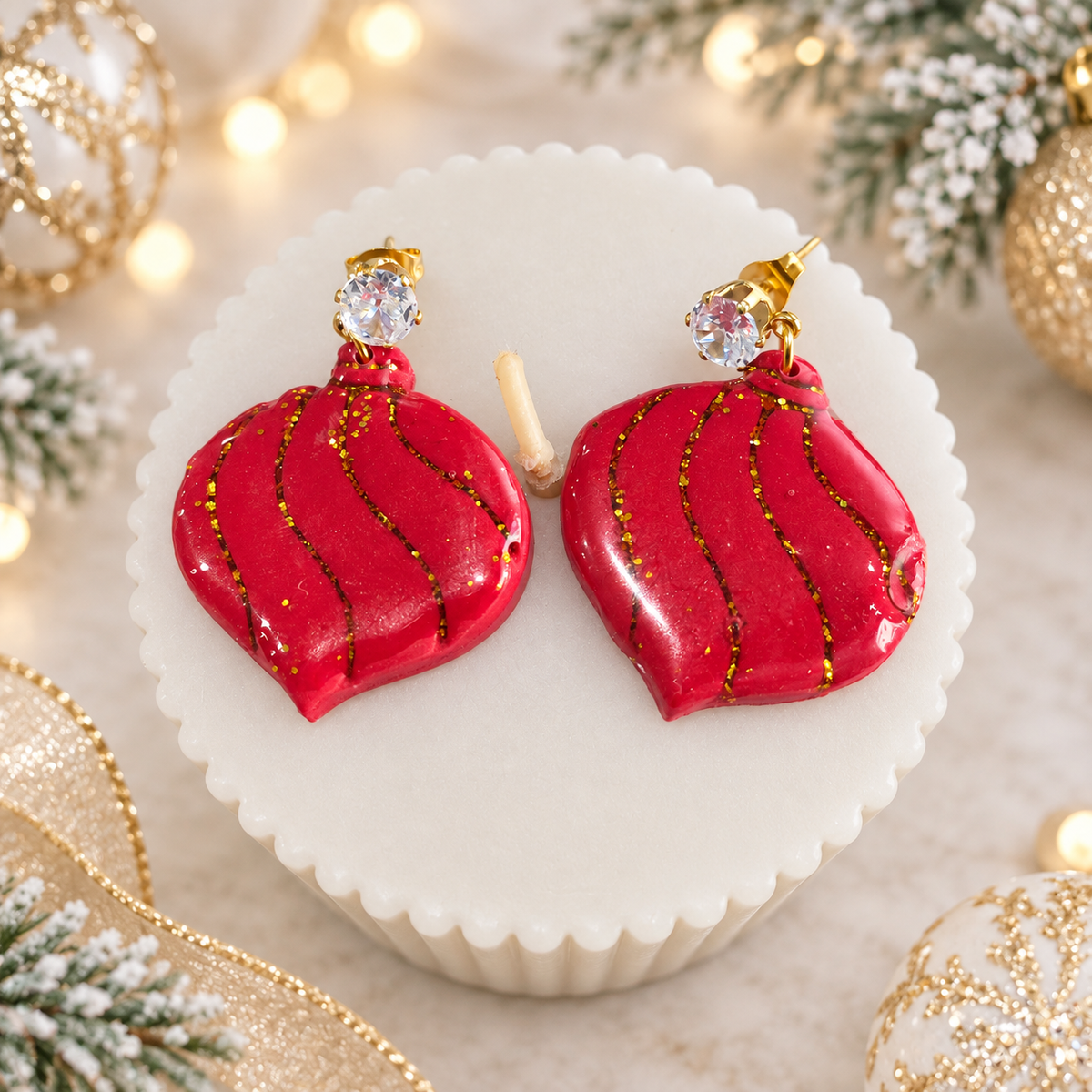 Pendientes Esfera Roja de Navidad