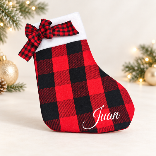 Calcetín Cuadros Pequeño Navidad Personalizado