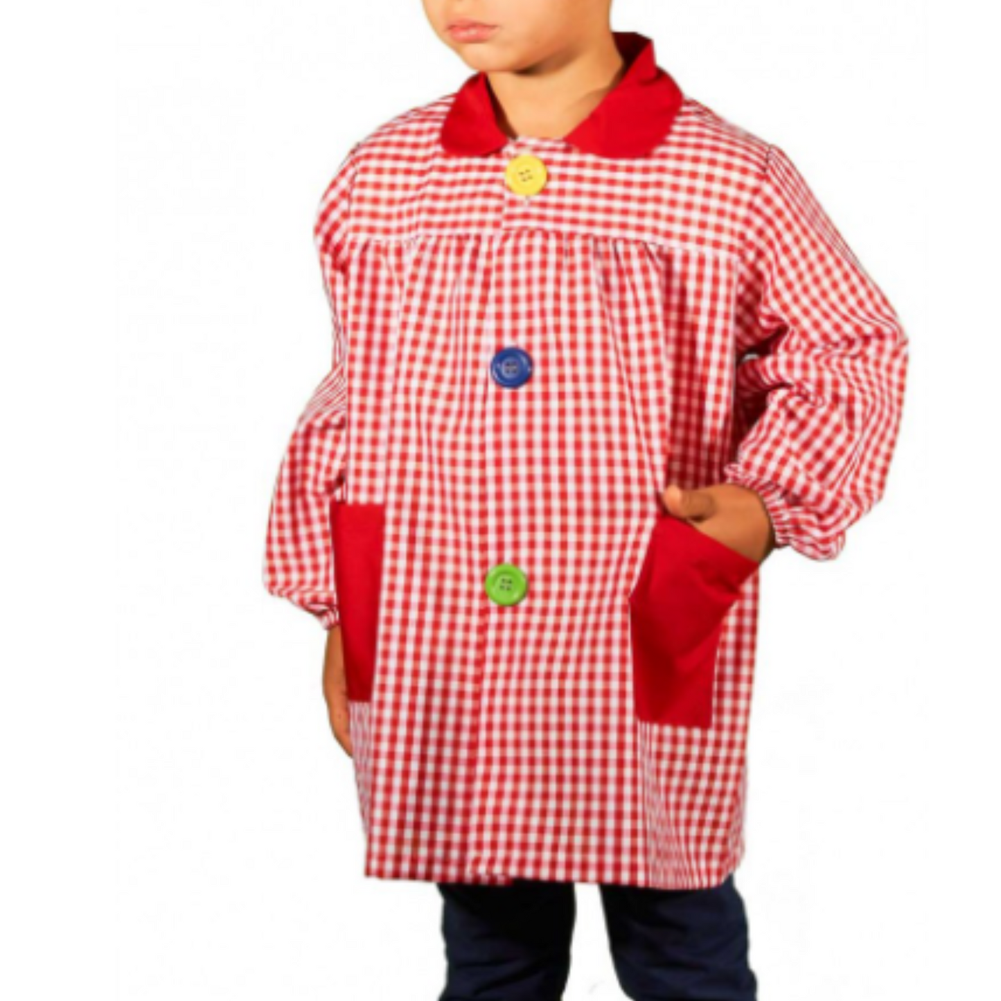 BABI/BATA ESCOLAR CUADROS BOTONES GRANDES PERSONALIZADO