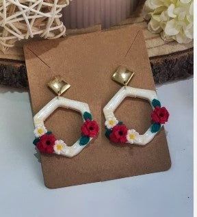 PENDIENTES HEXAGONO FLORES