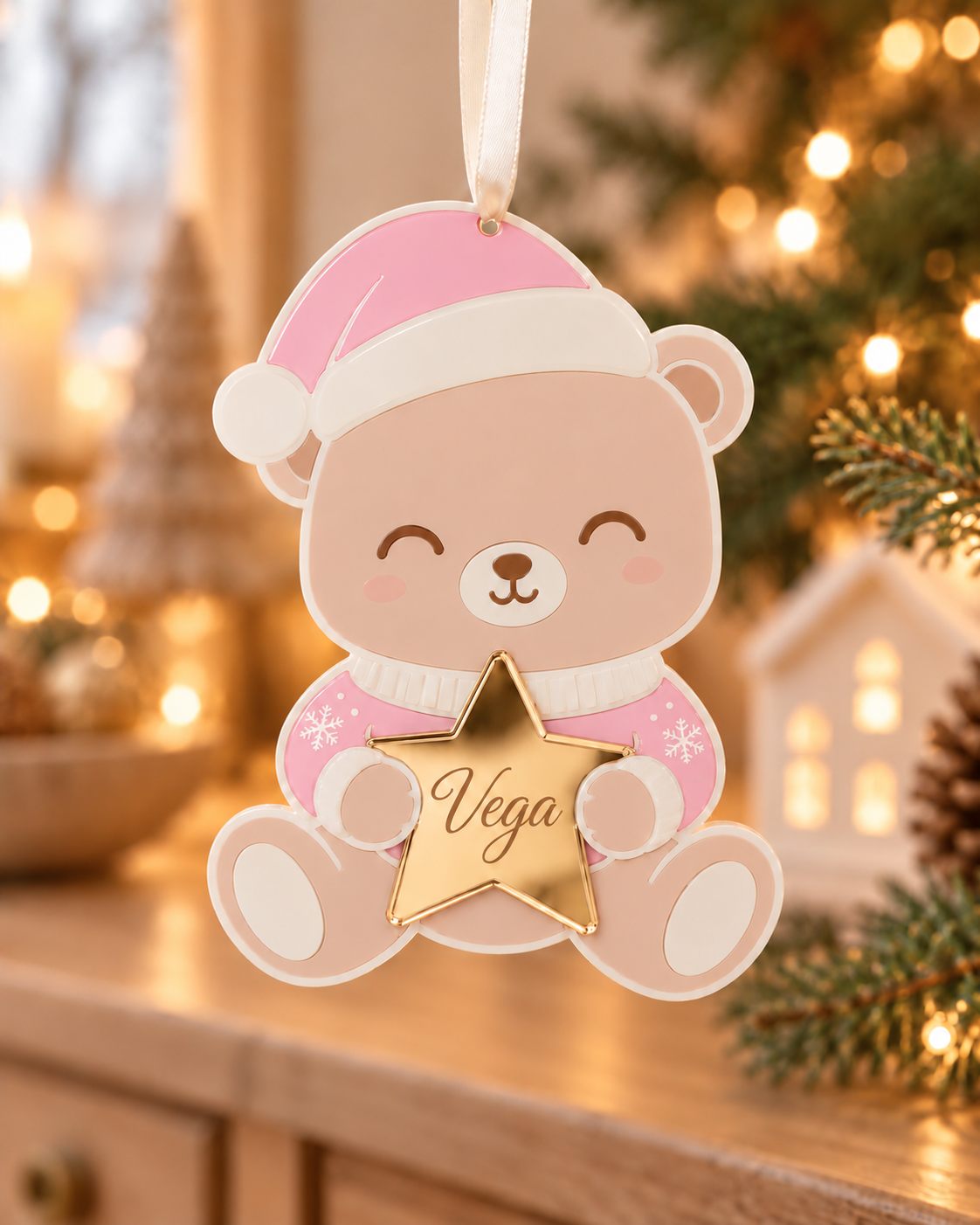 Adorno de Navidad personalizado | Osito Teddy y Papá Noel