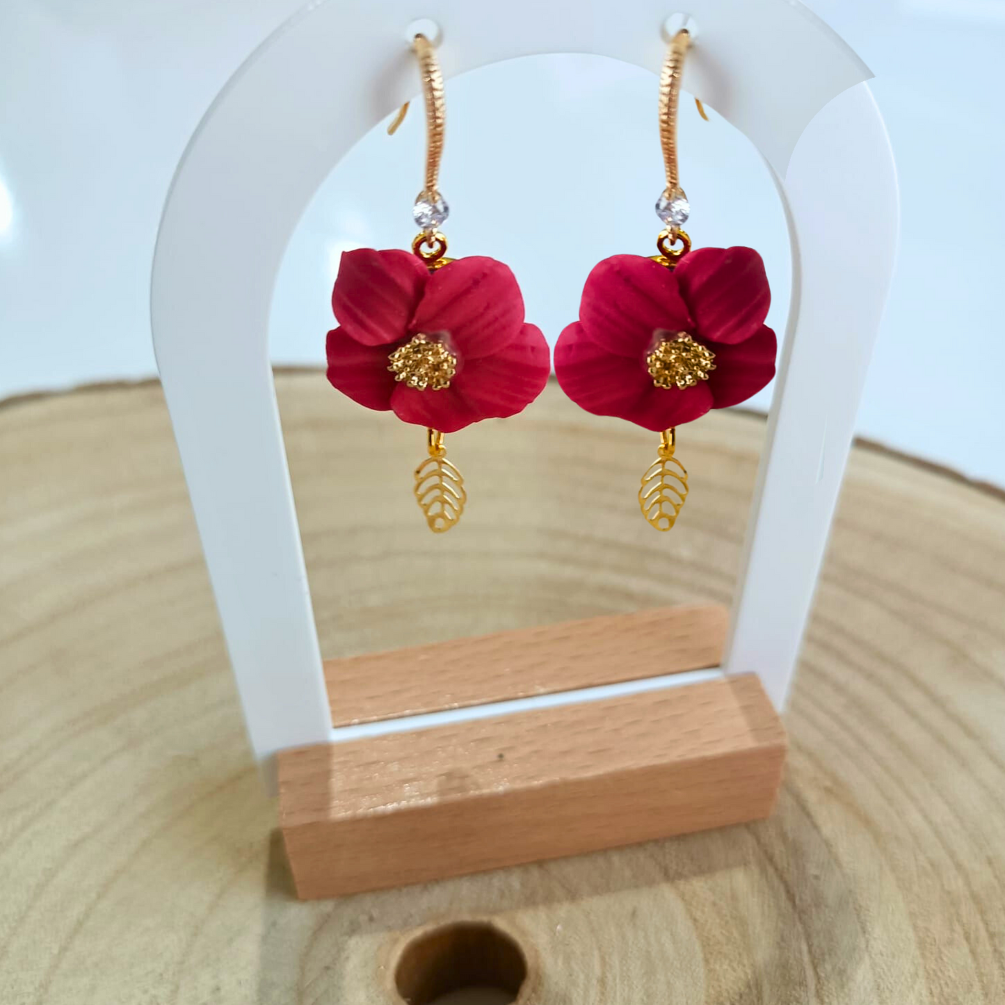 PENDIENTES AMAPOLA Y HOJA