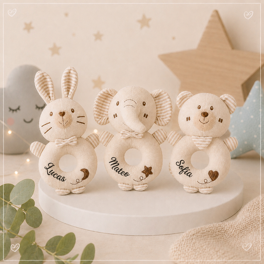 Sonajero de Peluche Personalizado con Nombre para Bebé