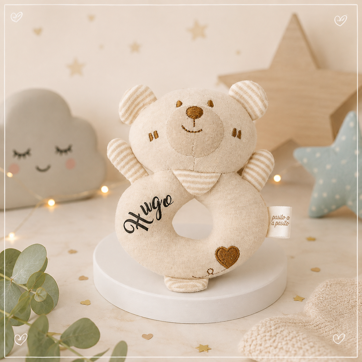 Sonajero de Peluche Personalizado con Nombre para Bebé, detalle 2