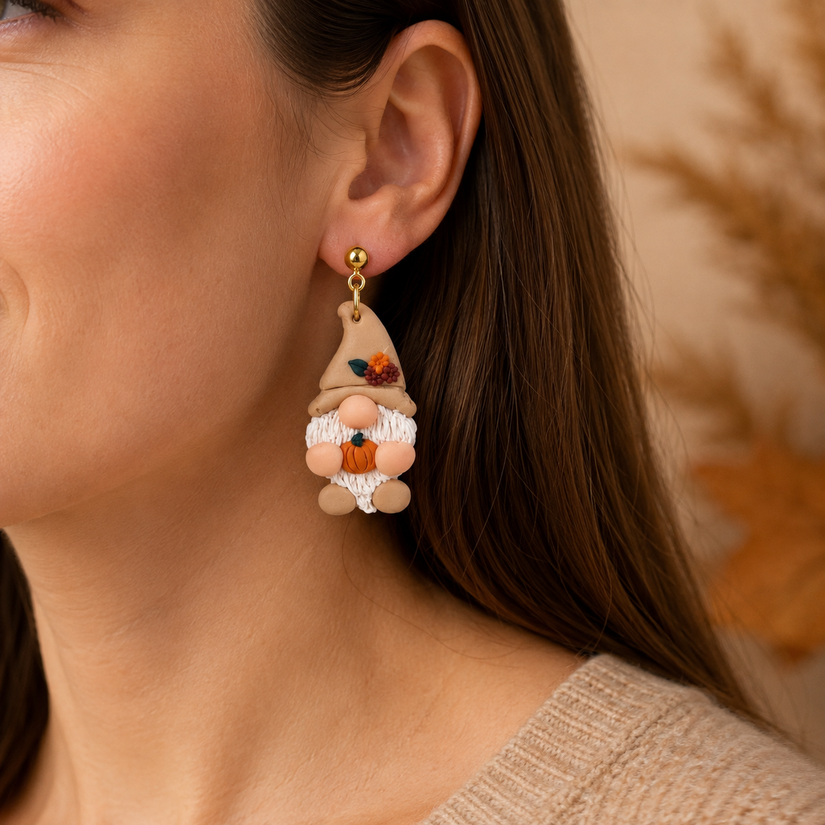 Pendientes Gnomo de Otoño, detalle 2