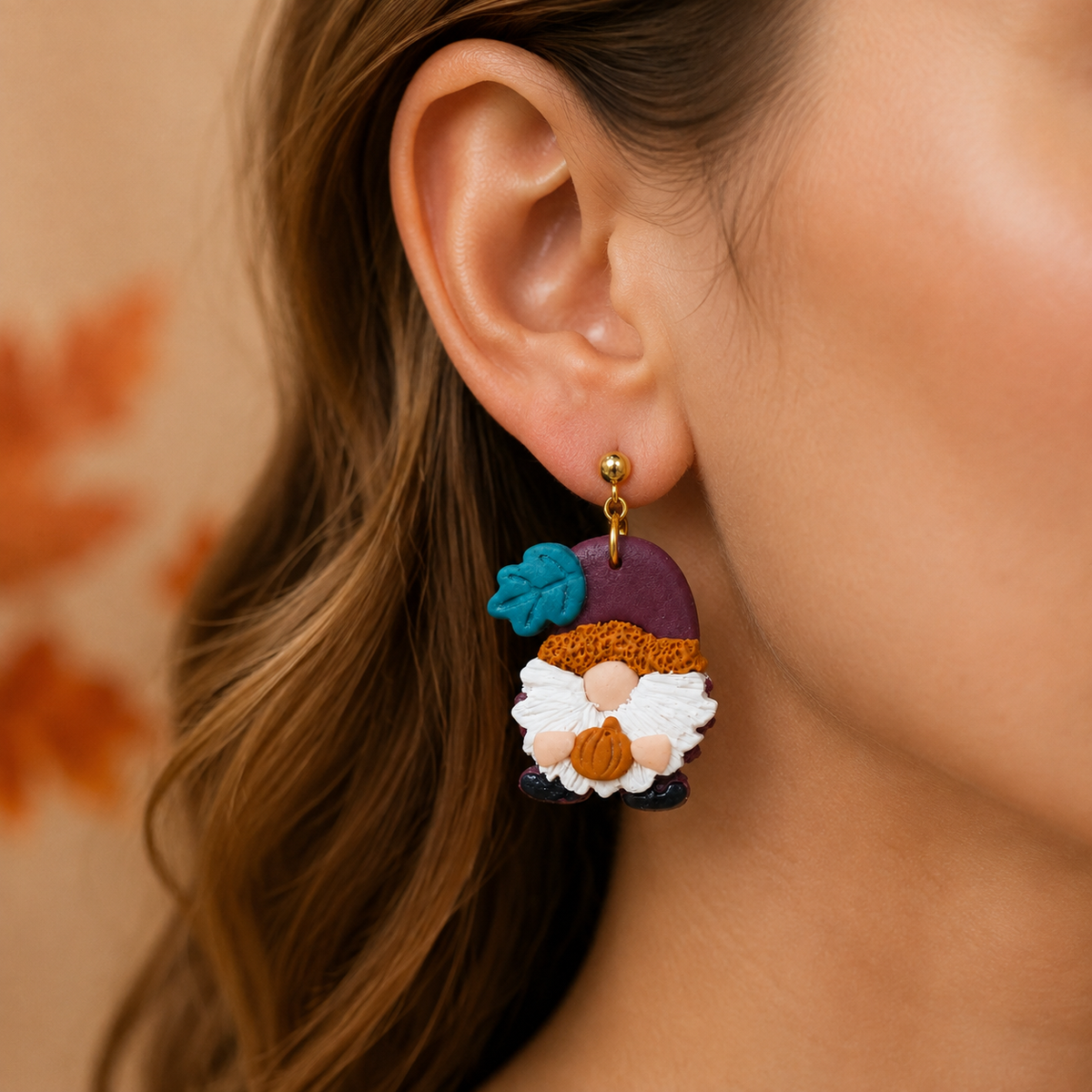 Pendientes Gnomo de Otoño, detalle 2