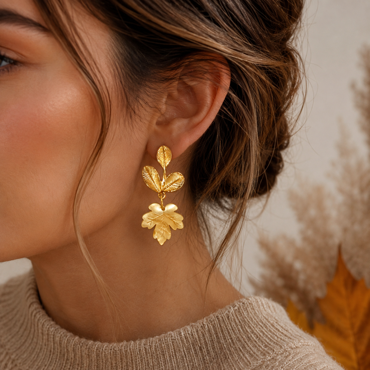 Pendientes Hojas Doradas, detalle 2