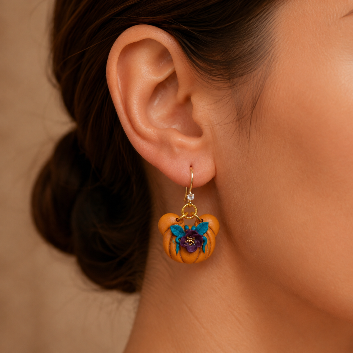Pendientes Calabaza en Flor, detalle 2